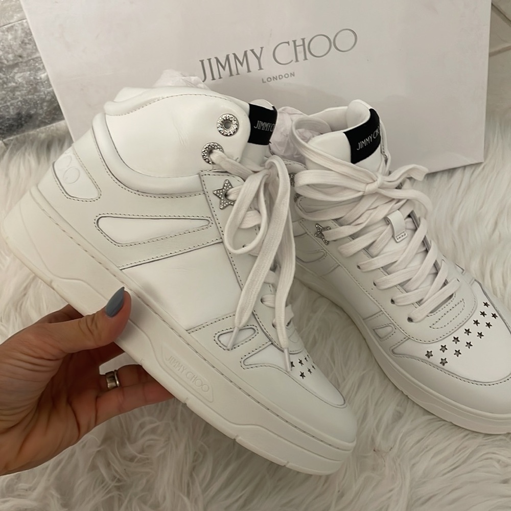 Jimmy Choo Hawaii/F Leather High-Top Sneaker Women's US 7